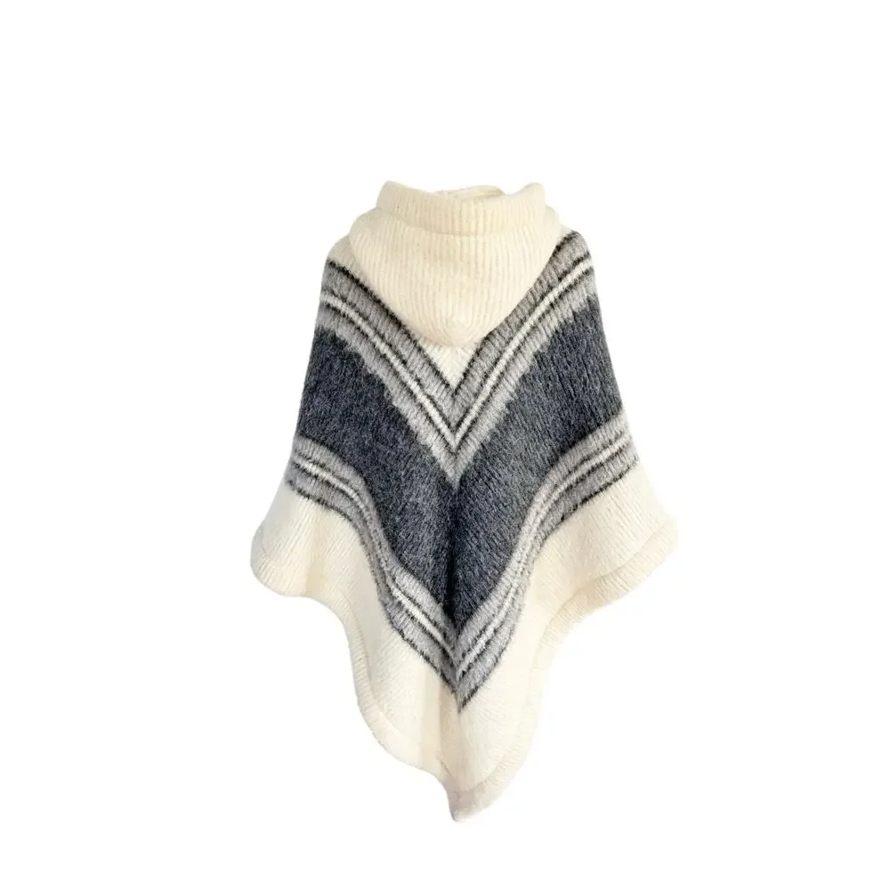 ALAFOSS ICEWOOL Vintage Pure Virgin Wool Hooded Poncho One Size